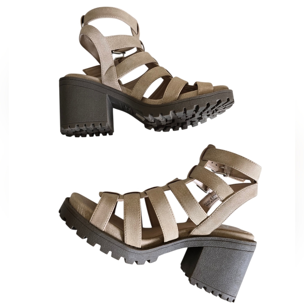 New 🤎 Dirty Laundry Women's Fun Stuff Natural High Heel Gladiator Sandals - Picture 2 of 16